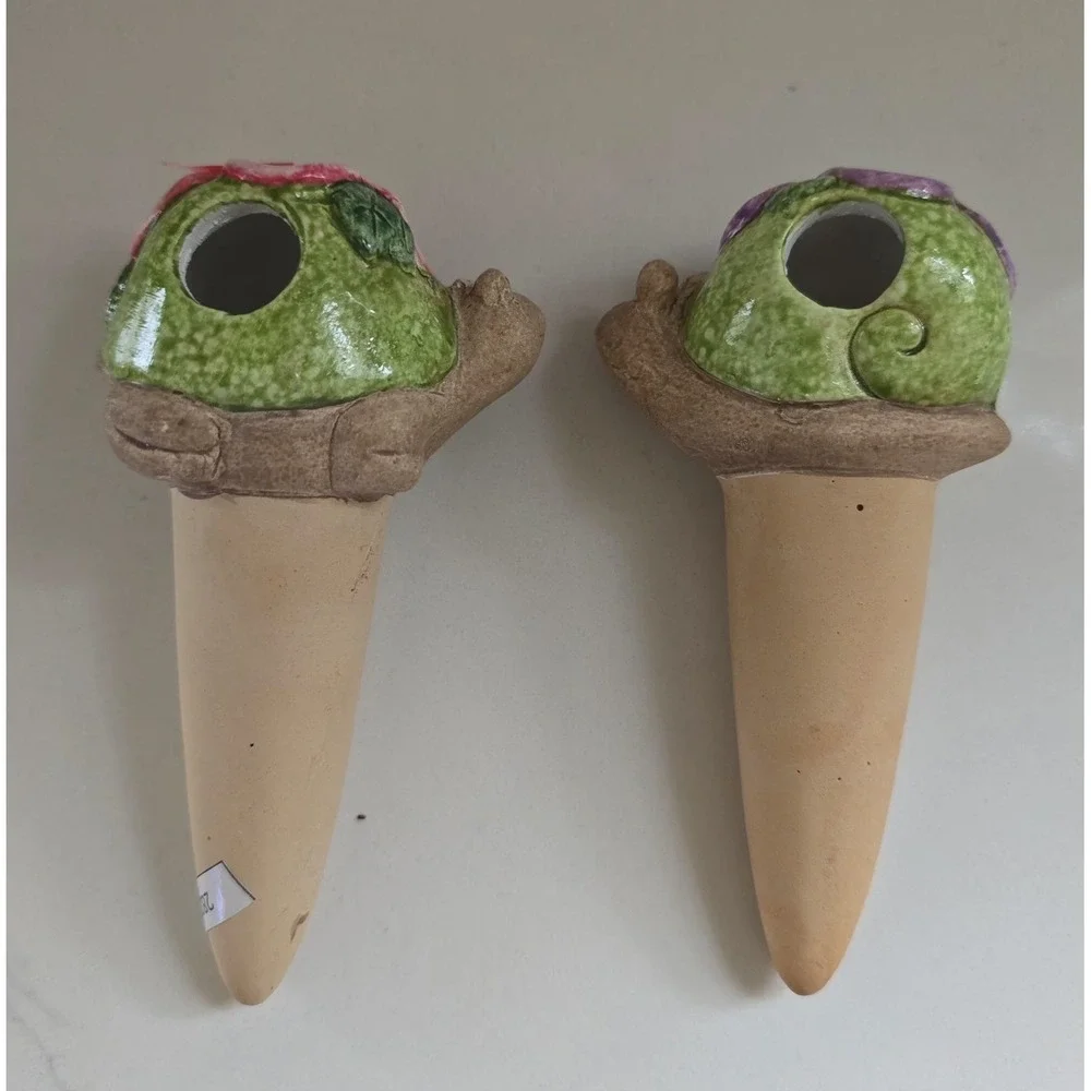 Creative Co-op Terracotta Self-watering Plant Spikes 2 Turtle‎ Snail Flowers New
